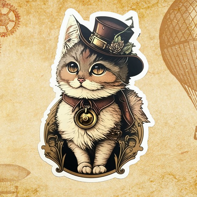 Adesivo Gato Steampunk Com Vestido De Chapéu (Criador carregado)