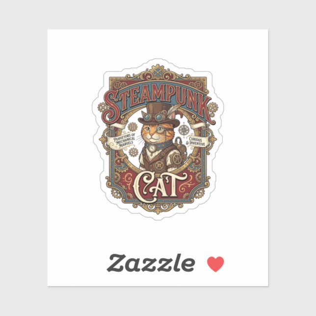 Adesivo Gato Steampunk Vintage Steampunk Gato (Folha)