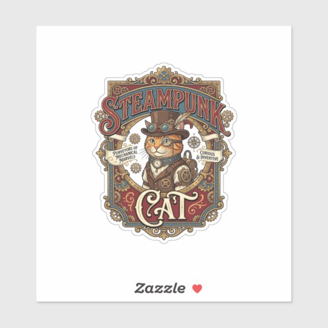 Adesivo Gato Steampunk Vintage Steampunk Gato (Folha)