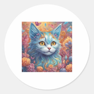 Adesivo Gato Super Elegante Com Vinheta Colorida De Flores