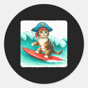 Adesivo Gato Surfista Com Chapéu de Pirata na Prancha de S