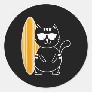 Adesivo Gato Surfista - Pranchas de Surf Praia Ondas do Oc