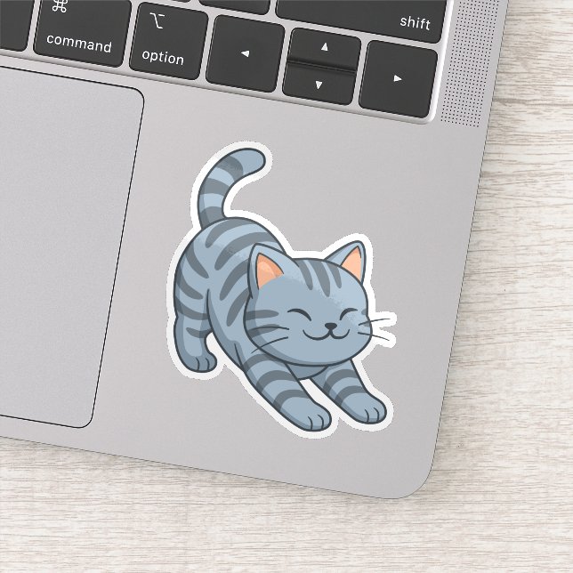 Adesivo Gato Tabby Cinza Alongando (Detalhe)