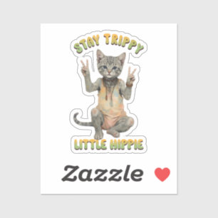 Adesivo Gato Tabby Cinza Boho Fique Tripudo Pequeno Hippie