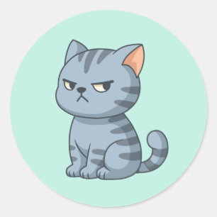 Adesivo Gato Tabby Cinza Mal-humorado no Verde