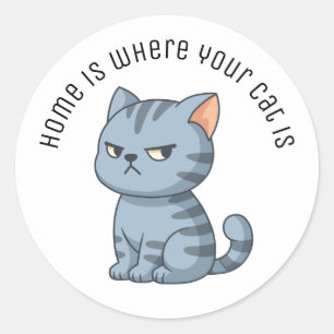 Adesivo Gato Tabby Cinza Mal-Humorado Texto Personalizado