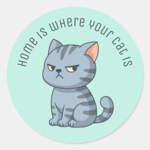 Adesivo Gato Tabby Cinza Mal-Humorado Texto Personalizado