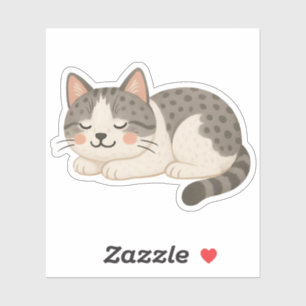 Adesivo Gato Tabby Cinza Malhado Fofo Dormindo