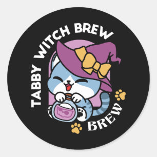Adesivo Gato Tabby de Halloween – Arte de Chapéu de Bruxa