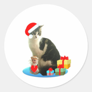 Adesivo gato tabby de Natal e pequeno anjo fofo