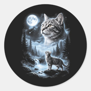 Adesivo Gato Tabby Gato Uivando Para a Lua 90s Retro