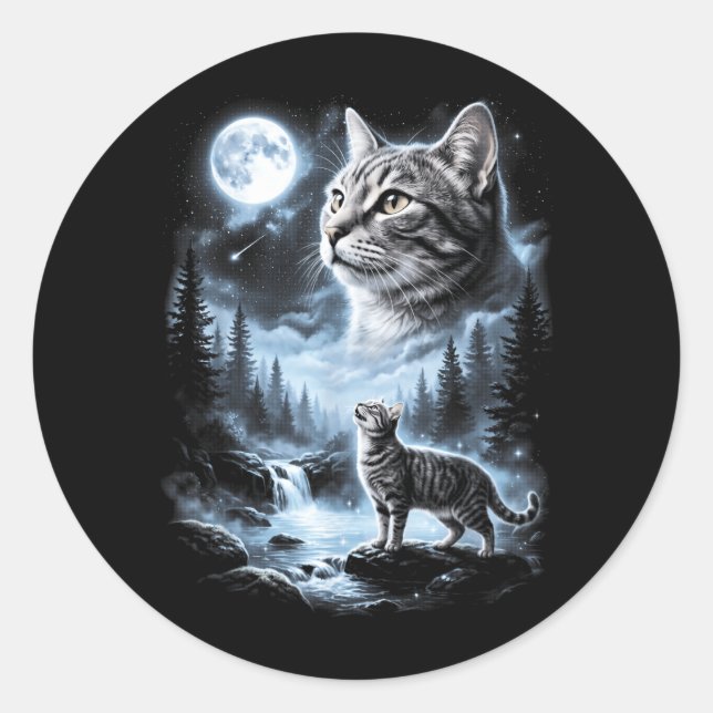 Adesivo Gato Tabby Gato Uivando Para a Lua 90s Retro (Frente)