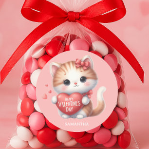 Adesivo Gato Tigre Fofo Coração Vermelho Feliz Dia dos Nam