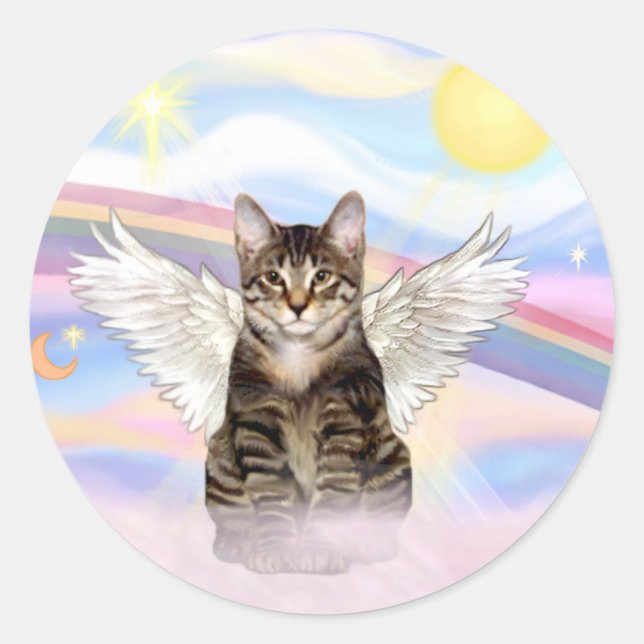 Adesivo Gato Tigre Tabby Anjo nas Nuvens (Frente)