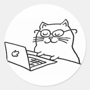 Adesivo Gato trabalhando com laptop