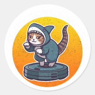 Adesivo Gato Tubarão Engraçado em Aspirador Robótico Arte