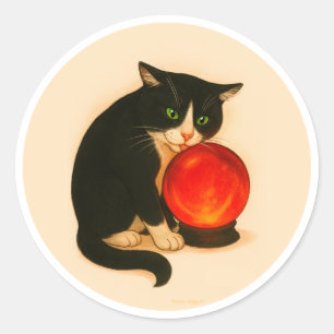 Adesivo Gato Tuxedo com bola de cristal vermelha