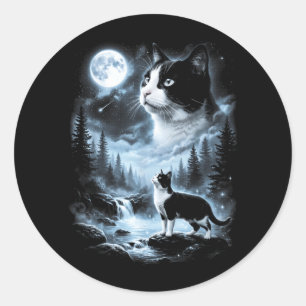 Adesivo Gato Tuxedo Uivando Para a Lua 90s Retro