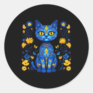 Adesivo Gato Ucrânia Floral Bandeira Ucraniana Vintage Vys