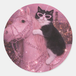 Adesivo Gato Unicórnio Glamouroso Sob a Cidade Brilhante