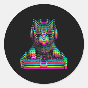 Adesivo Gato Vaporwave Dj Techno Rave Edm Concerto de Músi