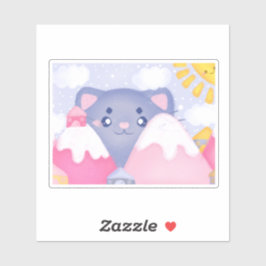 Adesivo Gato Whimsso e Montanhas de Inverno com Sol Gelado