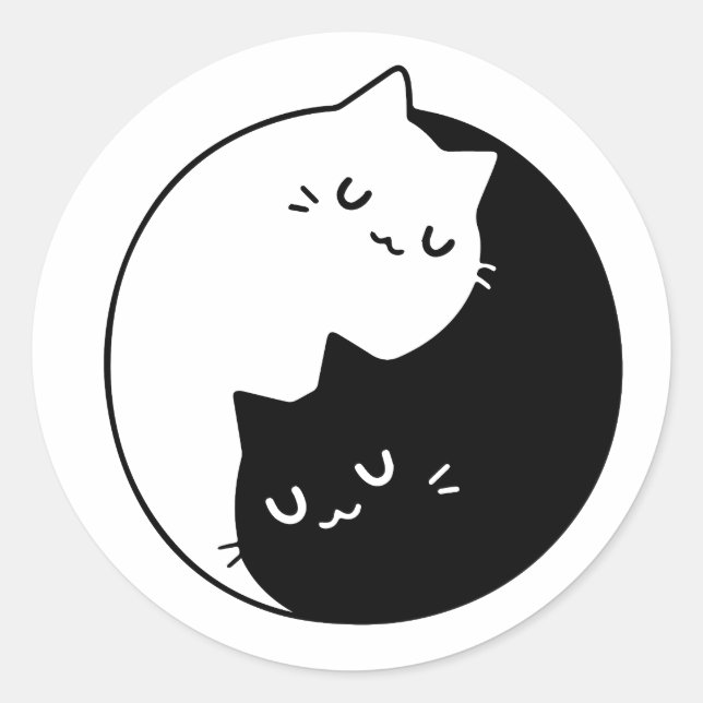 Adesivo Gato Yin Yang Stickers, Black and White Cat Sticke (Frente)