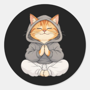 Adesivo Gato Zen com Capuz – Gato de Desenho Animado Fofo