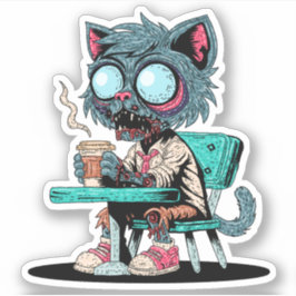 Adesivo Gato Zumbi Amante de Café