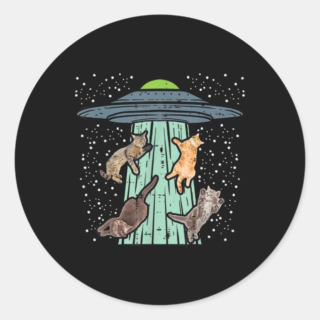 Adesivo Gatos Abduzidos Pela Ufo Engraçada Alienígena Espa (Frente)
