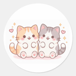 Adesivo Gatos Amigos Kawaii