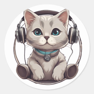 Adesivo gatos bonitos e engraçados ouvindo música