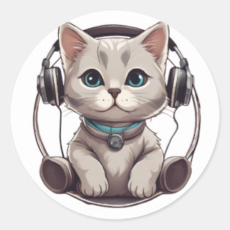 Adesivo gatos bonitos e engraçados ouvindo música