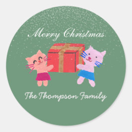 Adesivo gatos brincalhões com caixa de presentes verde Nat