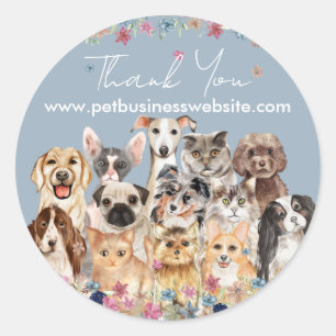 Adesivo Gatos Cachorros Obrigado Azul