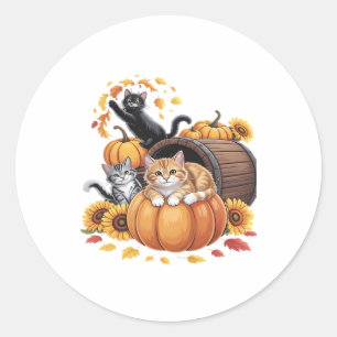 Adesivo Gatos Caem Autumn Pumpkins Ação de Graças Girassol