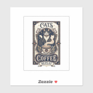 Adesivo Gatos Café Repetir Gato Café Arte Vetorial Vintage