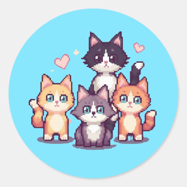 Adesivo Gatos Coloridos Pixelados (Frente)
