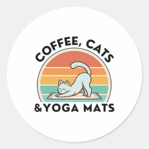 Adesivo Gatos De Café E Tapetes De Ioga Meditação Mulheres