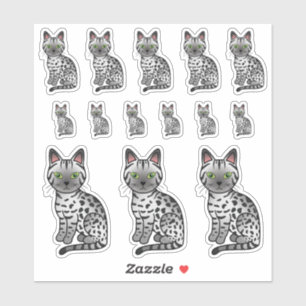 Adesivo Gatos de Cartoon Mau Cute Egípcios Prateados