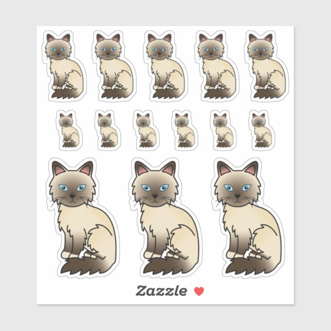 Adesivo Gatos de desenho animado fofos da raça Birman / Ra (Folha)