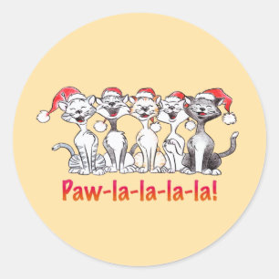 Adesivo Gatos de Natal Cantando com Chapéus de Papai Noel