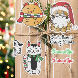 Adesivo Gatos De Natal Engraçados, Vinheta De Vinilo Com C