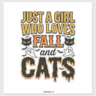 Adesivo Gatos de Outono Garota de Halloween Design Gráfico