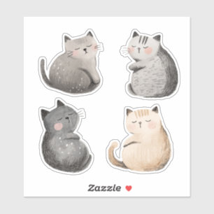 Adesivo Gatos de pelúcia, aquarela fofa
