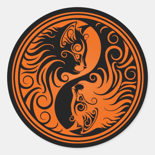 Adesivo Gatos de Yin Yang, laranja e preto (Frente)