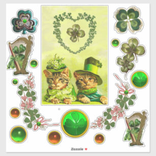 ADESIVO GATOS DO DIA DE ST PATRICK VELHO DA FORMA, CORAÇ