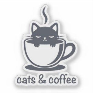 Adesivo Gatos e Café Engraçado Kawaii Noir Estética Felina