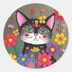 Adesivo Gatos e flores de arte em preto