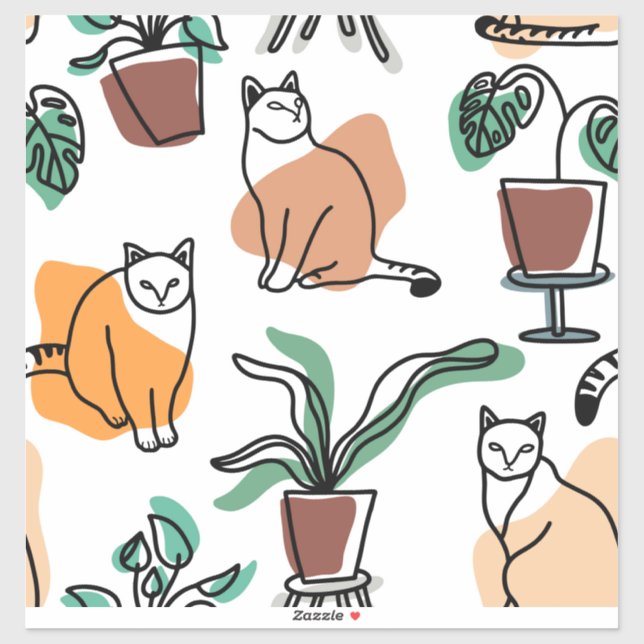 Adesivo Gatos e flores para desenho de linhagens (Folha)